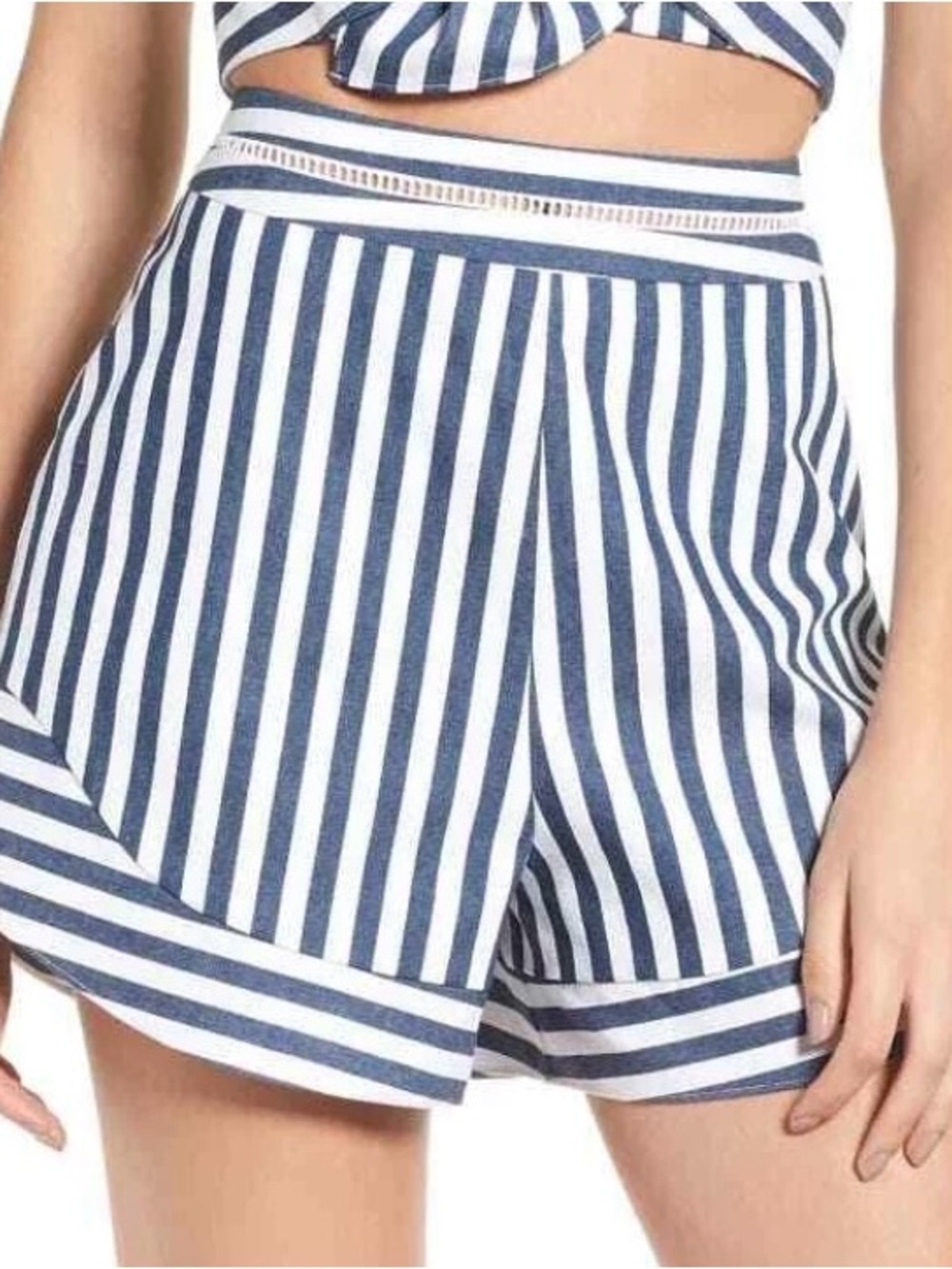 Wayf Navy & White High Waist Striped Shorts